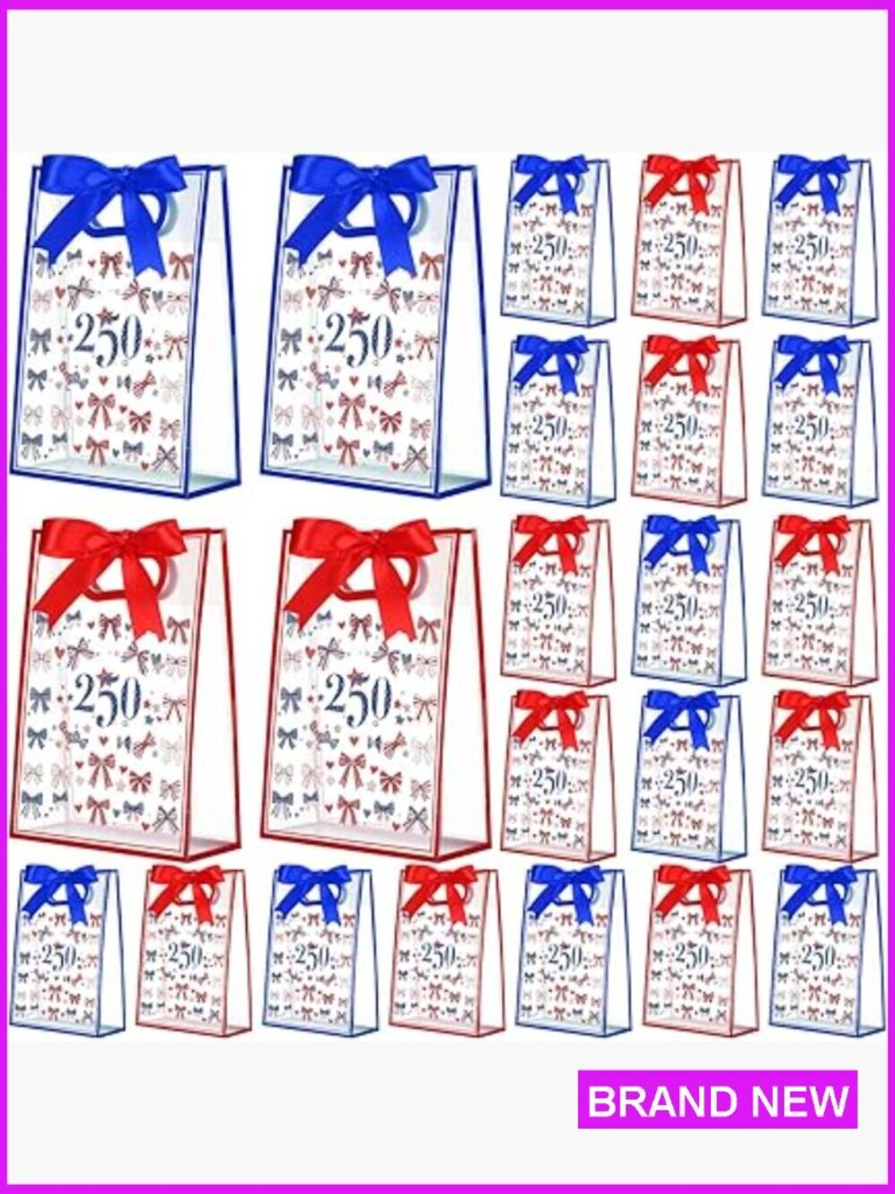 Set of 24 Patriotic Bow Gift Bags 250th Anniversary Party Decor Die Cut Handle
